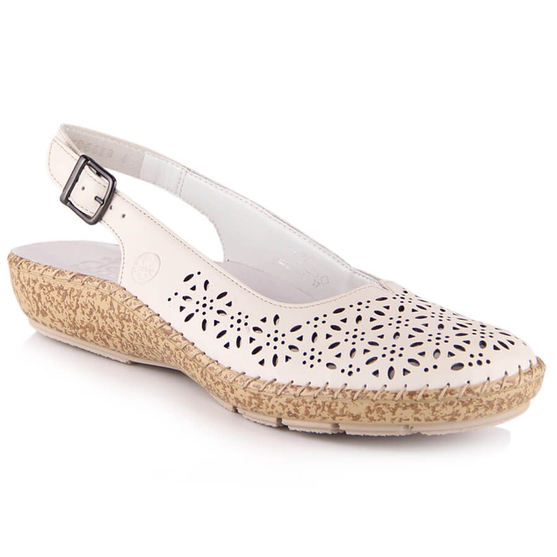 Sandale ajurate confortabile din piele bej Rieker 44861-60