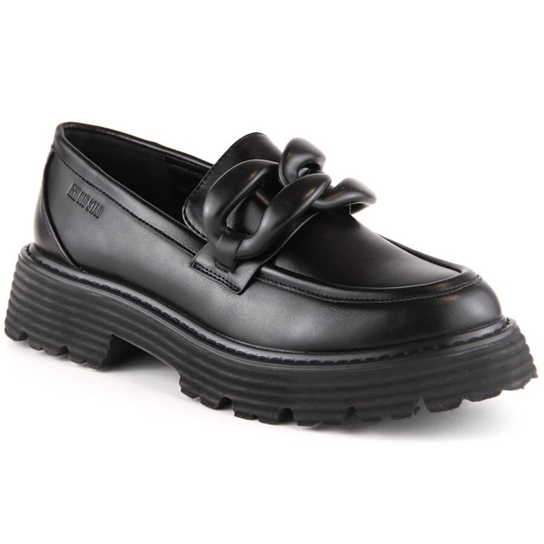 Mocasini negri Big Star LL274580 cu toc inalt cu lant negru