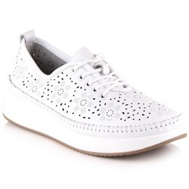Pantofi sport dama din piele pe platforma alba ajurata Filippo DP4606