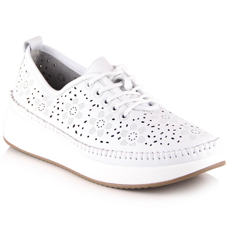 Pantofi sport dama din piele pe platforma alba ajurata Filippo DP4606