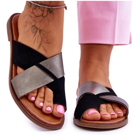 Papuci de piele clasici pentru femei, negru platinat Nancy