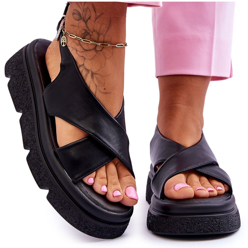 PE1 Sandale Chester negre la modă cu platformă negru