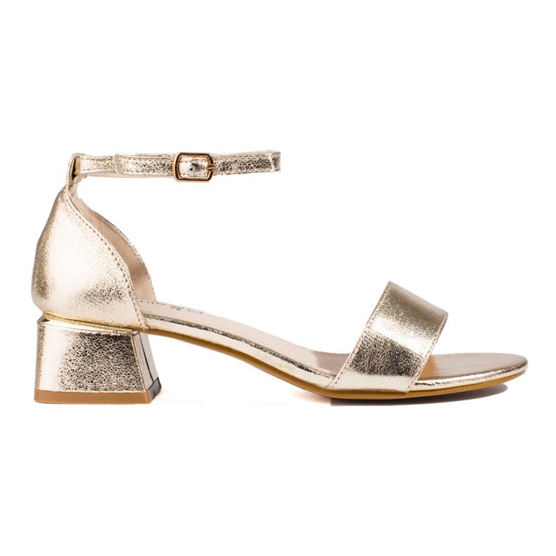 Sandale Shelovet cu toc mic pentru damă de aur