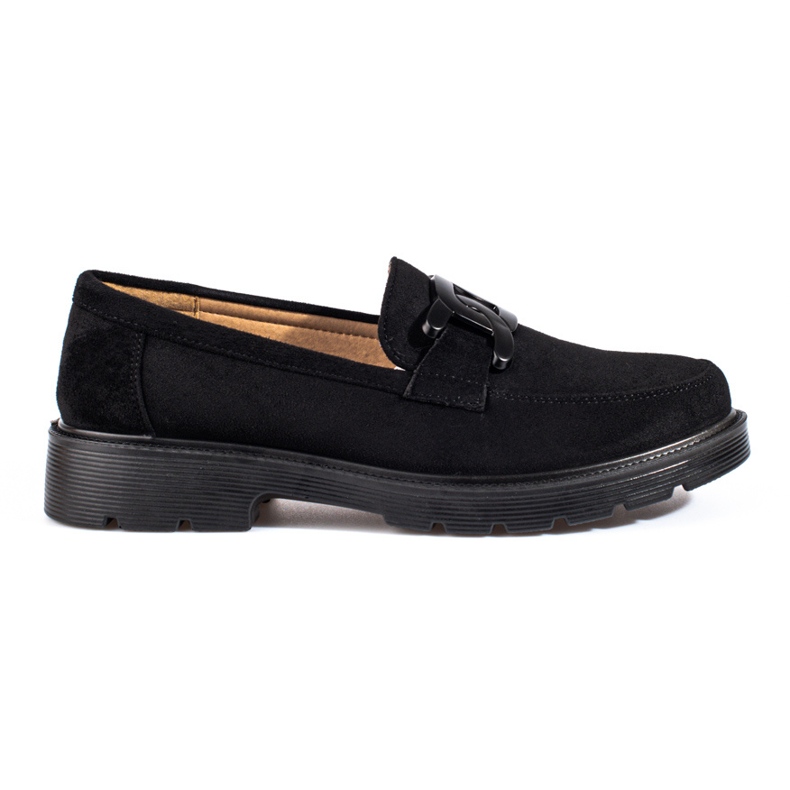 Mocasini de dama din piele intoarsa neagra cu lant Shelovet negru