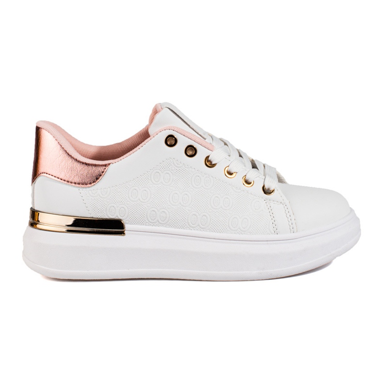 Tenisi albi Shelovet de damă cu inserție aurie Tenisi albi Shelovet de damă cu inserție aurie