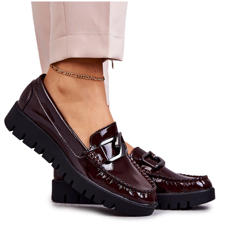Sergio Leone Mocasini Lacuiti Pe Platforma Kjersti Burgundia roșu