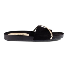 Flip-flops negri cu decor Shelovet auriu negru Flip-flops negri cu decor Shelovet auriu negru