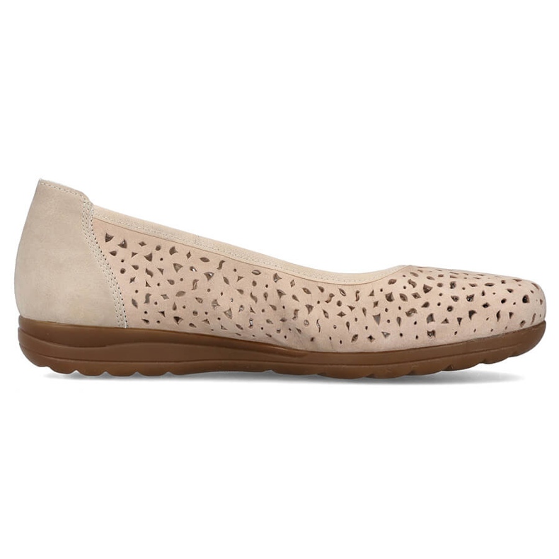 Pantofi slip-on din piele bej ajurata Rieker L9365-61
