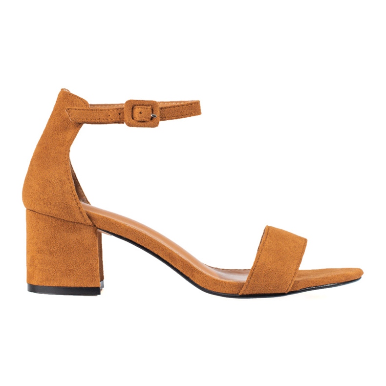 Sandale cu toc din piele intoarsa camel de la Shelovet maro Sandale cu toc din piele intoarsa camel de la Shelovet maro