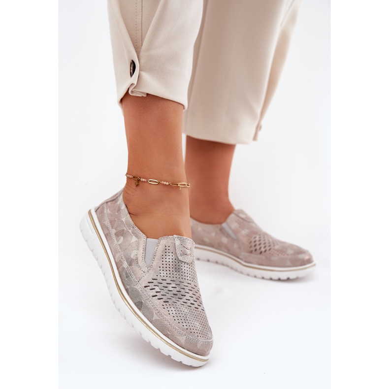 Pantofi slip-on din piele intoarsa Bej-Auriu Inez