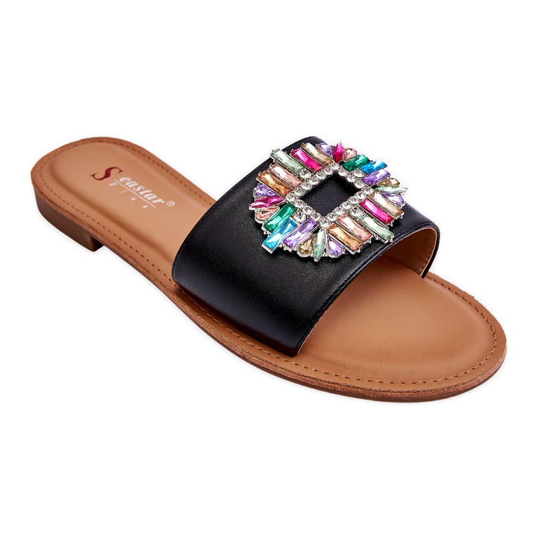 Papuci de damă la modă cu decor Halsey negru