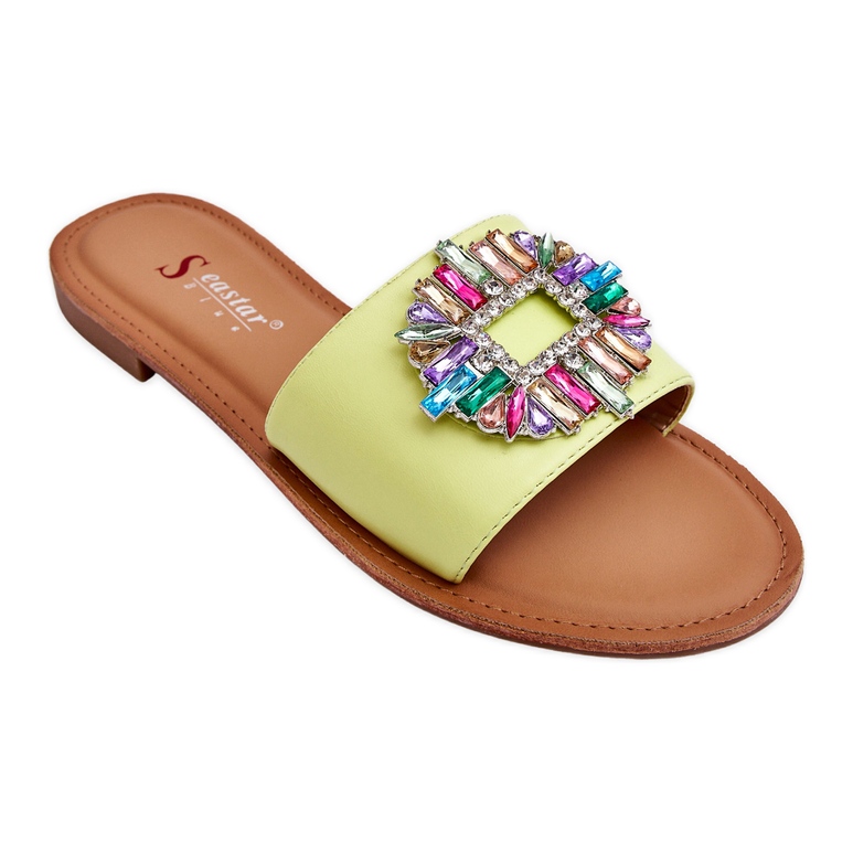 Papuci de damă la modă, cu decor verde Halsey