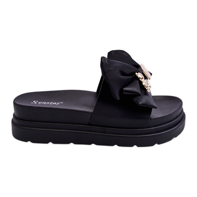 PE1 Papuci cu fundita si un ursulet decorativ negru Suzy