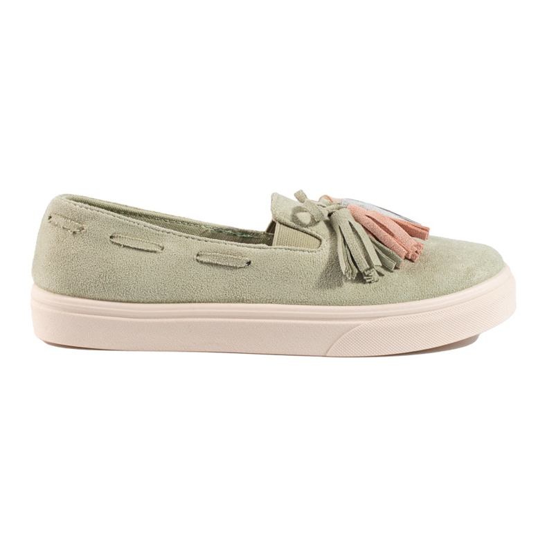 Shelovet Green Suede Fringe Slip On verde