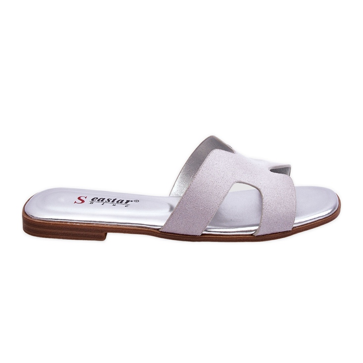 Papuci clasici de piele intoarsa pentru dama, gri Evana