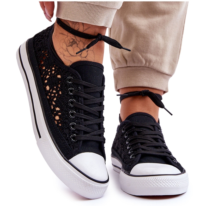 Pantofi de damă din material textil din dantelă Negru Fergo