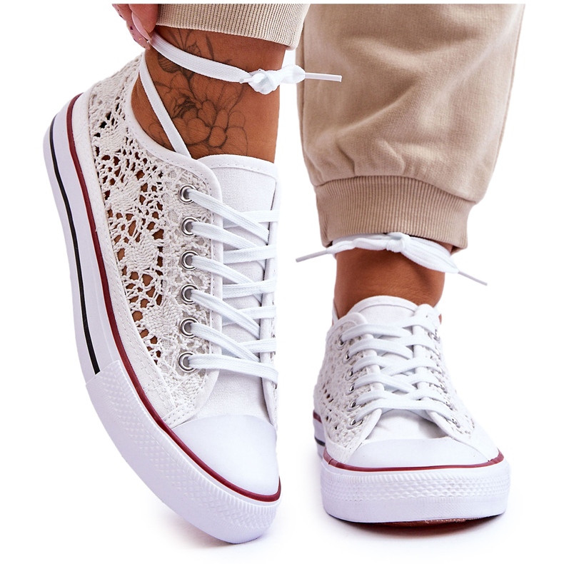 Pantofi de damă din dantelă textil alb Fergo