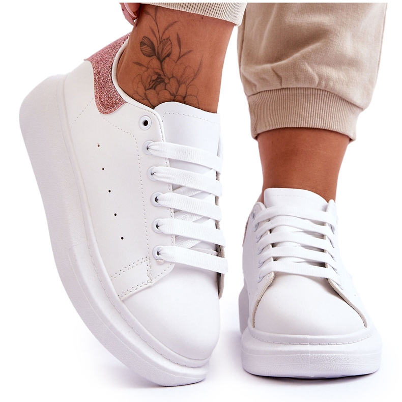 Pantofi Sport dama pe platforma alb-roz sclipitoare Eliso