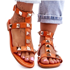 Sandale Damă Piele Cu Știfturi Mari Portocaliu Mishigan portocale