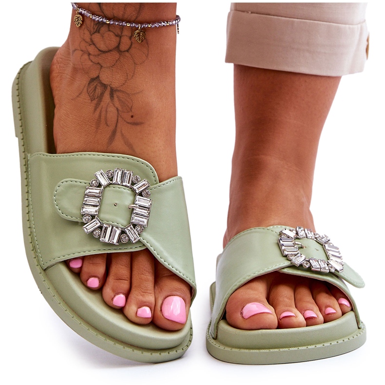 Papuci De Dama Platforma Cu Decorat Beneca Verde