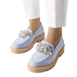 Venezia Mocasini albastri decorati cu cristale Vincez albastru Venezia Mocasini albastri decorati cu cristale Vincez albastru