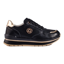 Tenisi negri din piele pe platforma Shelovet negru Tenisi negri din piele pe platforma Shelovet negru