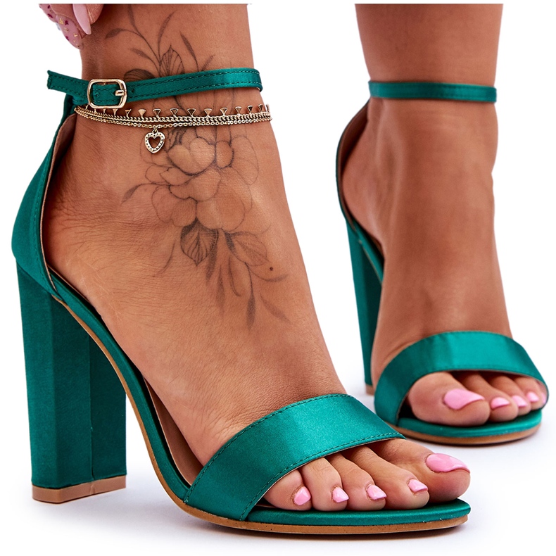 Sandale cu toc înalt din satin Lisy verzi verde Sandale cu toc înalt din satin Lisy verzi verde