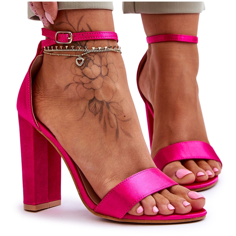 Sandale din satin cu toc inalt Fuchsia Linsy roz