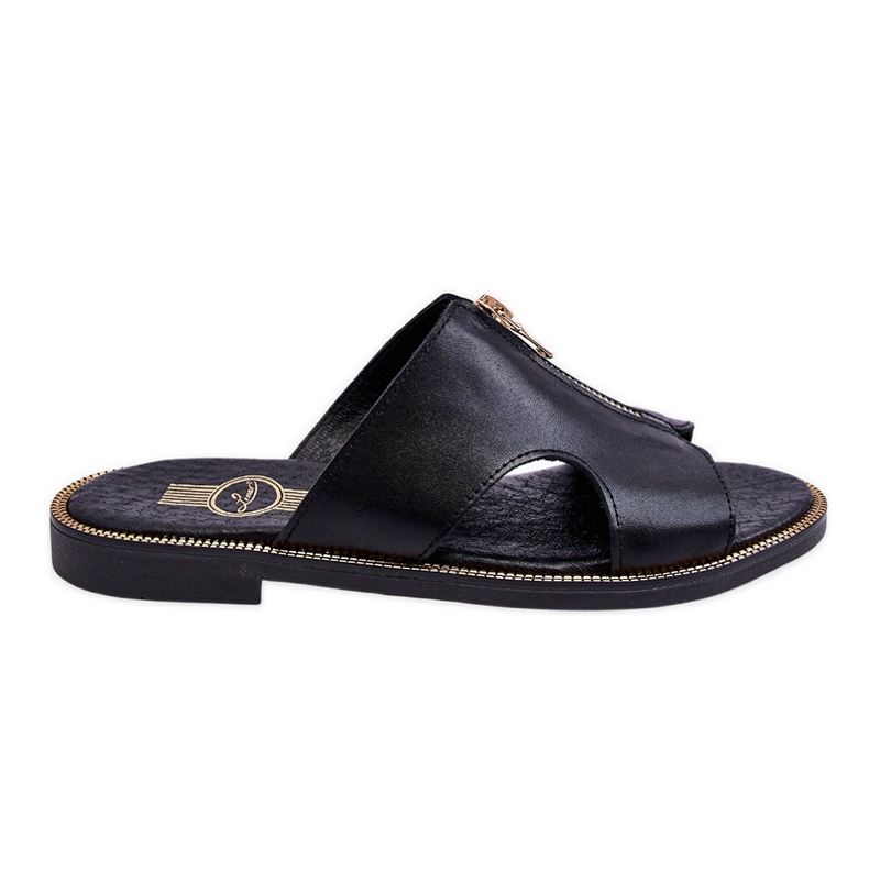 Lemar Papuci de damă cu fermoar decorativ Black Clarence negru Lemar Papuci de damă cu fermoar decorativ Black Clarence negru