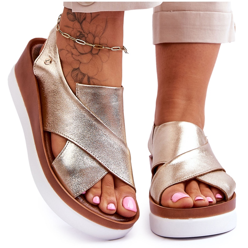 Lemar Sandale cu pană din piele Morgan aurii de aur