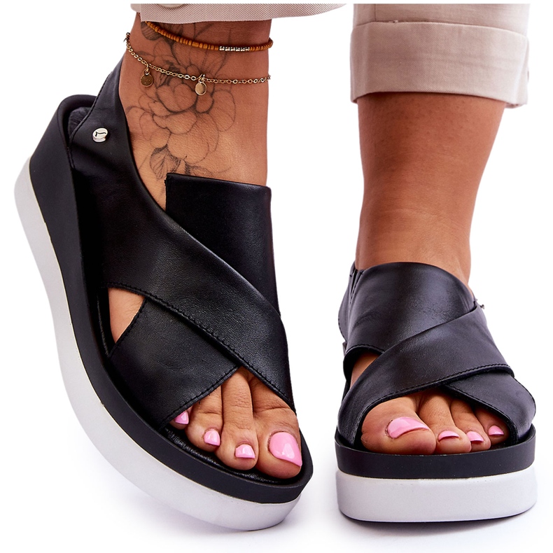 Lemar Sandale negre Morgan din piele negru Lemar Sandale negre Morgan din piele negru