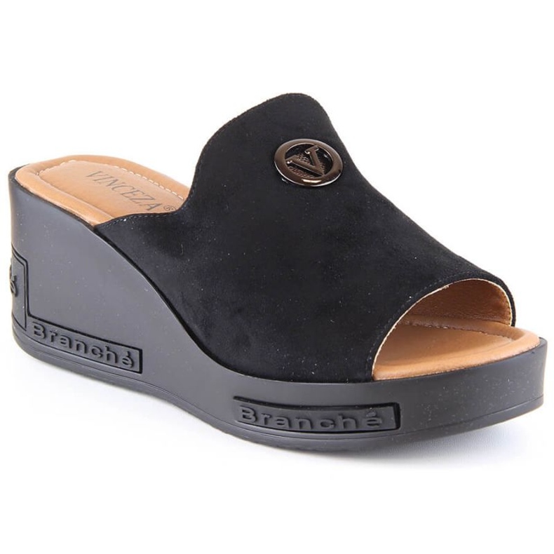 Vinceza W 10907 sandale cu pană negre negru