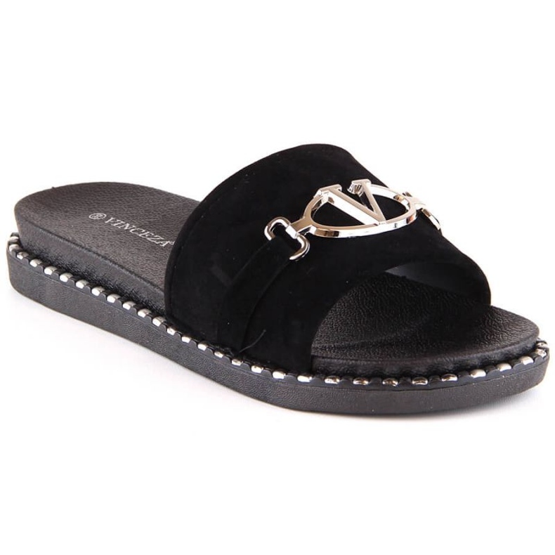 Vinceza W 30183 papuci negri cu decor negru