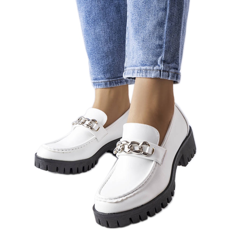 Mocasini albi cu talpa tractor de la Faiz