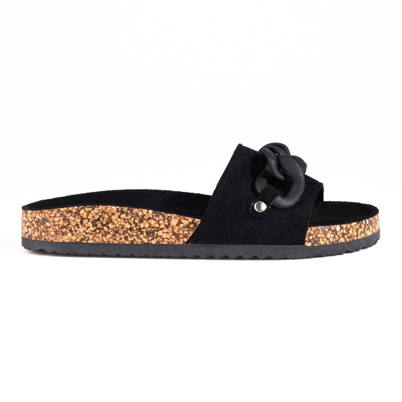 W. Potocki Papuci de damă de piele de căprioară neagră cu lanț Potocki negru