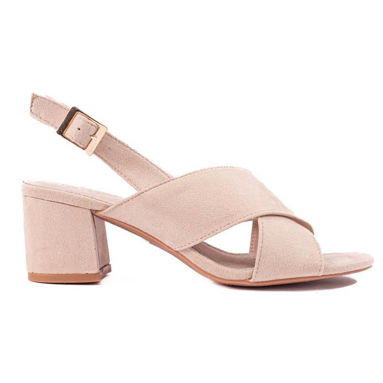 Sandale de piele intoarsa bej cu toc inalt de la Shelovet