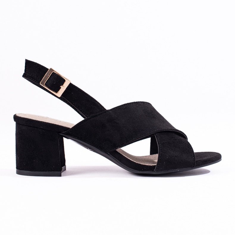 Sandale negre cu toc de piele intoarsa de la Shelovet negru