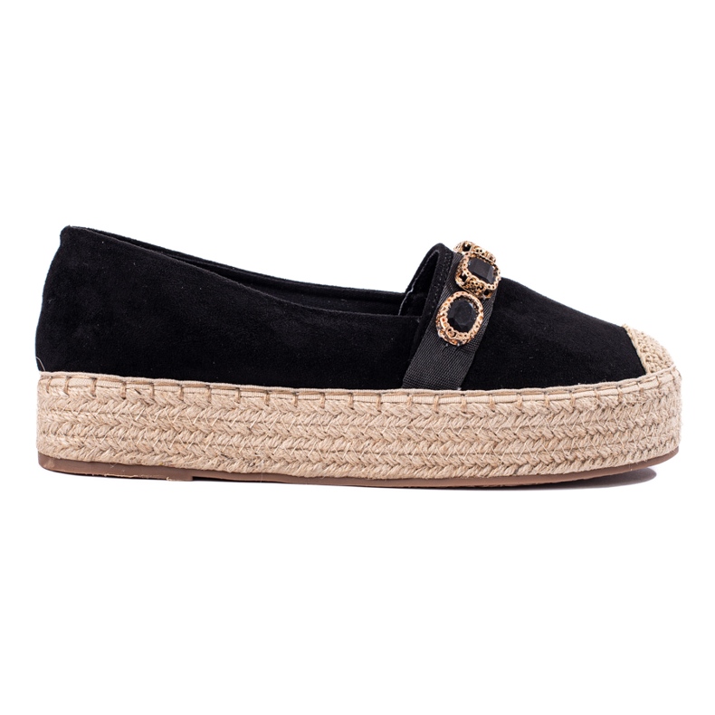 Espadrile de dama pe platforma Shelovet piele intoarsa neagra negru