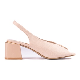 Sandale de damă elegante de piele de căprioară bej pe postul Shelovet