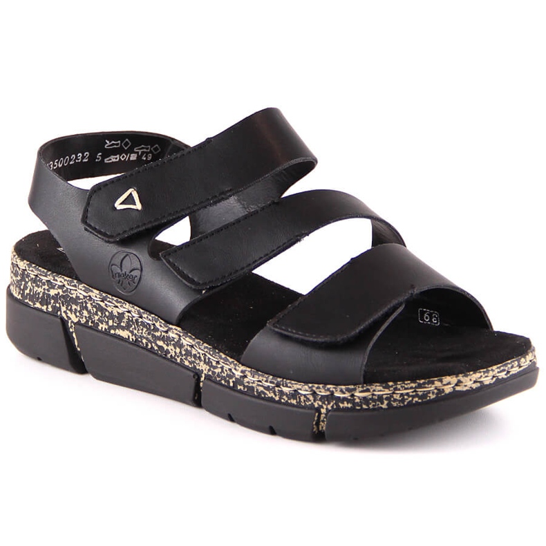 Sandale confortabile de damă pe platformă neagră cu velcro Rieker V2301-00 negru