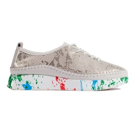 Pantofi de damă din piele cu platformă colorată Shelvt de aur Pantofi de damă din piele cu platformă colorată Shelvt de aur
