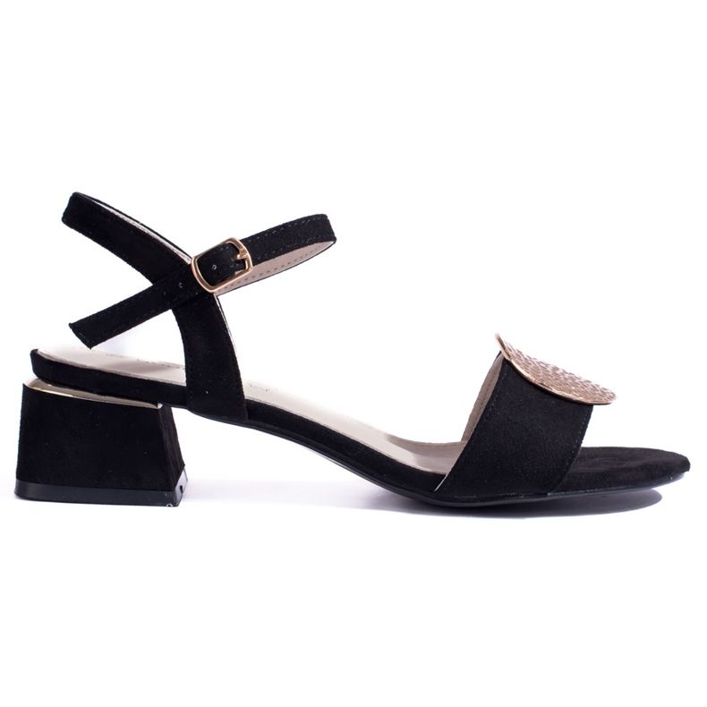 Sandale shelovet de damă neagră cu toc mic negru