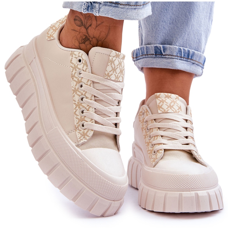 PG1 Pantofi de damă din piele cu platformă Bej Alison