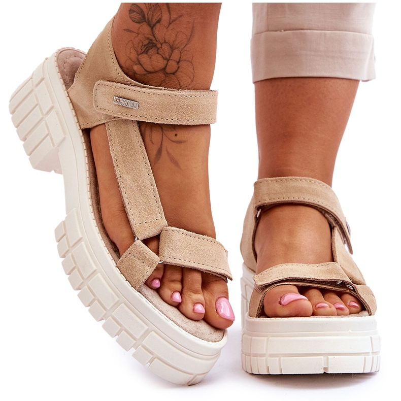 Sandale Big Star din piele intoarsa pentru dama LL276036 Bej