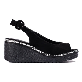 Sandale cu pană negre de la Shelovet negru Sandale cu pană negre de la Shelovet negru