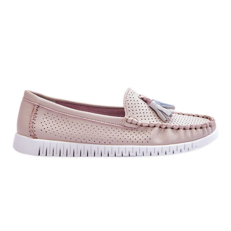 Mocasini de dama din piele ajurata roz deschis Lanzarot