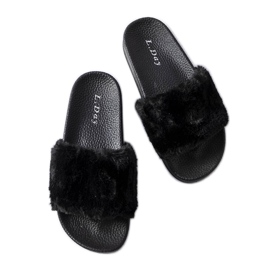 Sandale negre cu blană Ivory negru Sandale negre cu blană Ivory negru