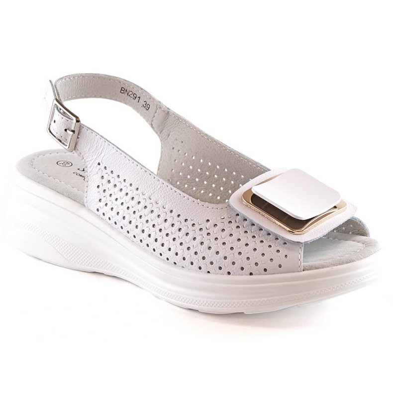 Sandale de damă confortabile din piele cu pană alb S.Barski BN291 Sandale de damă confortabile din piele cu pană alb S.Barski BN291