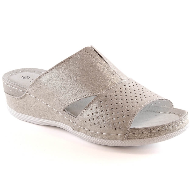 Papuci dama comozi din piele cu banda elastica aurie S.Barski BN290 de aur Papuci dama comozi din piele cu banda elastica aurie S.Barski BN290 de aur