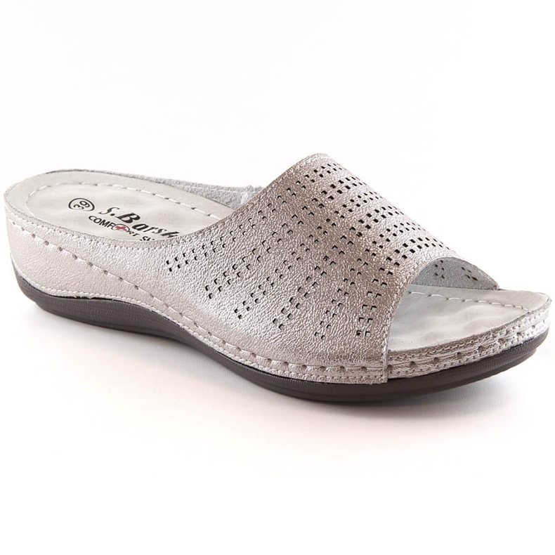 Papuci de femei confortabili din piele pe pană auriu roz S.Barski BN292 de aur